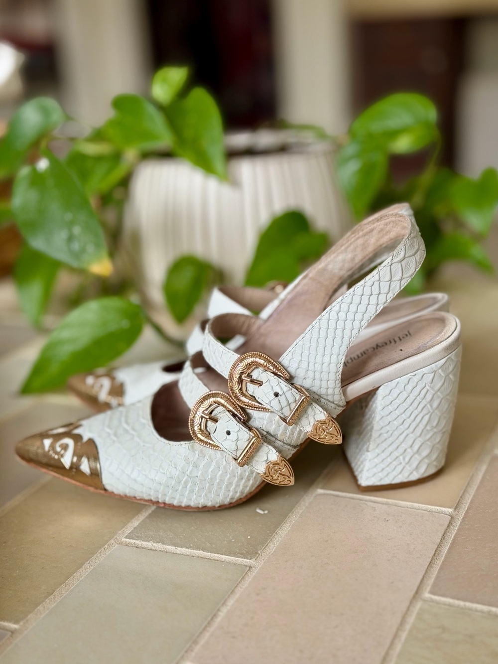 Jeffrey Campbell Walter Slingback Heels with Gold Buckle Detail - 7.5 - Picture 2 of 9